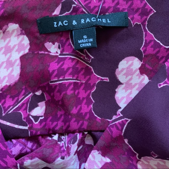 NWT Zac & Rachel Houndstooth Floral 3/4 Tie Sleeve Purple Berry Pink Small - Picture 10 of 13
